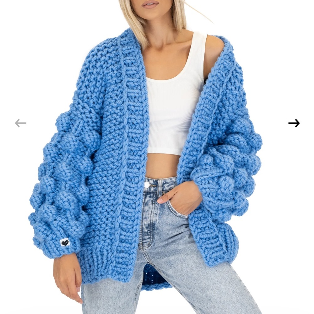 MUMSHANDMADE Chunky Knit Bubble Sleeve Cardigan - Sky Blue